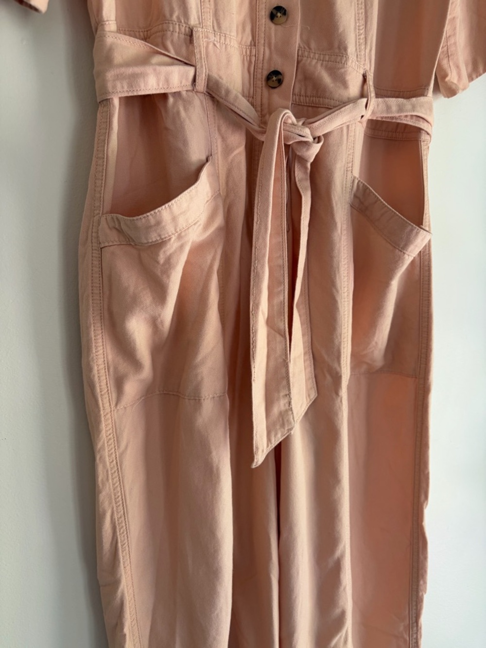 Madewell Pale Peach Button Front Belted Cropped Jumpsuit Size 4 - Picture 3 of 7